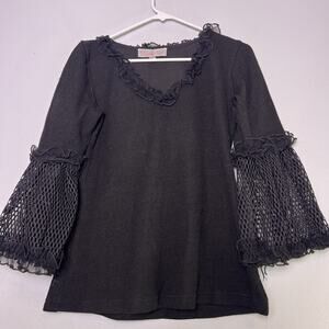 Pretty Angel Womens Gothic Ruffle Neck Bell Sleeve Lace Black Sz S Festival Boho